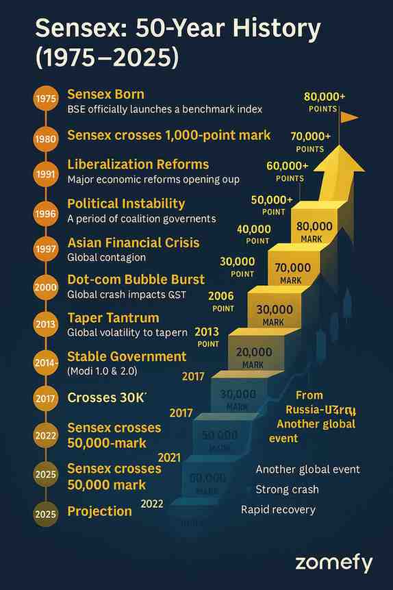 Sensex: 50-Year History Timeline (1975-2025)
