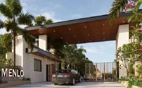 Promoter's render — The entrance canopy from the approach