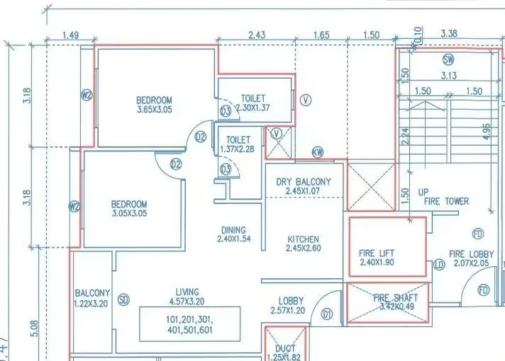 2 BHK flats 101 to 601