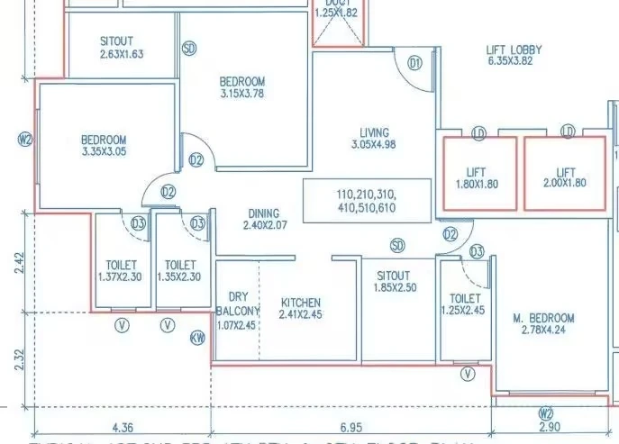 3 BHK flats 110 to 610